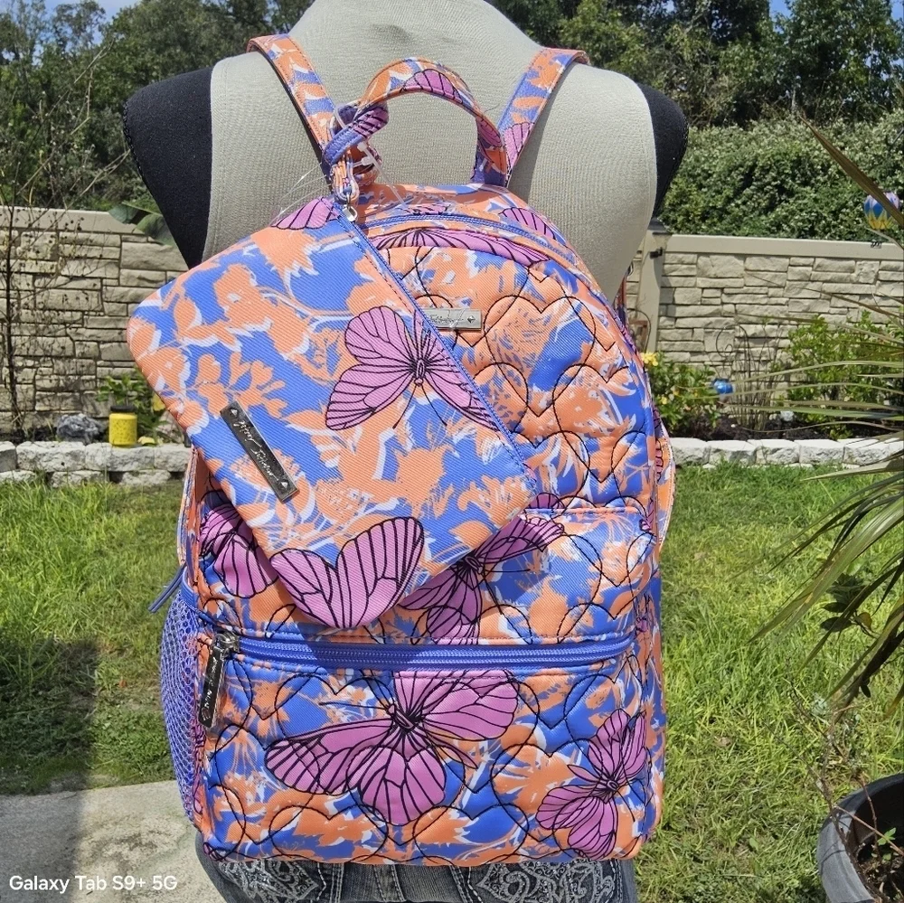 BETSEY JOHNSON BRIGHT ORANGE n PURPLE NYLON BUTTERFLY MID SIZE BACKPACK